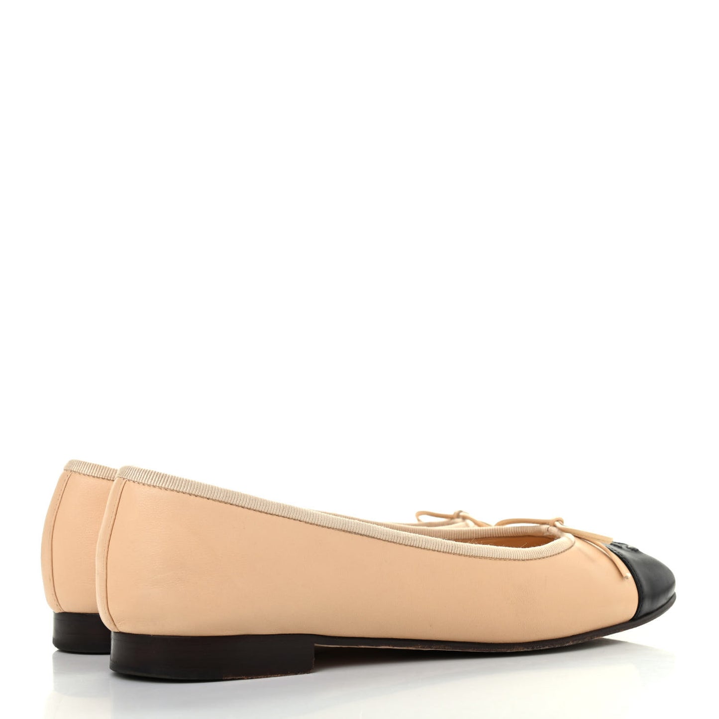 Lambskin Cap Toe CC Ballerina Flats 38 Beige Black