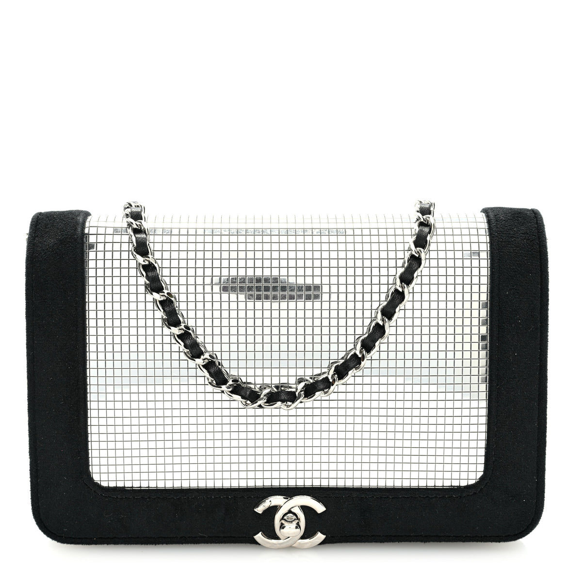 Chanel Velvet Mirror Embellished Boy Wallet On Chain WOC Argent 1 of 10