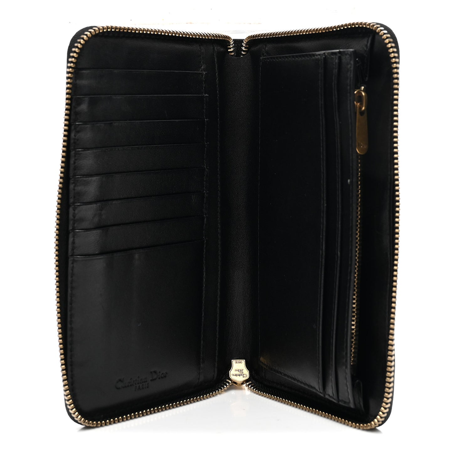 Patent Studded Supple Lady Dior Zip Wallet Black