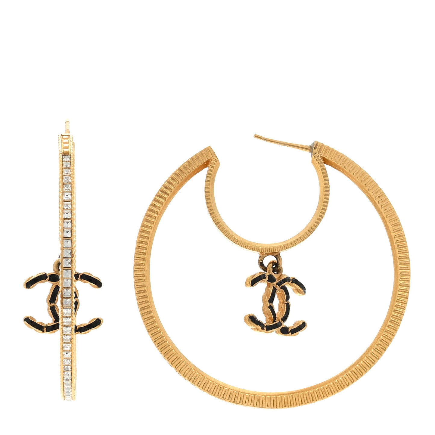 Baguette Crystal CC Drop Hoop Earrings Gold