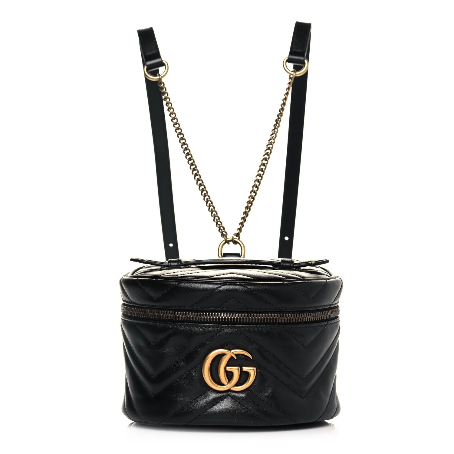 Gucci Calfskin Matelasse Mini GG Marmont Round Backpack Black 1 of 9