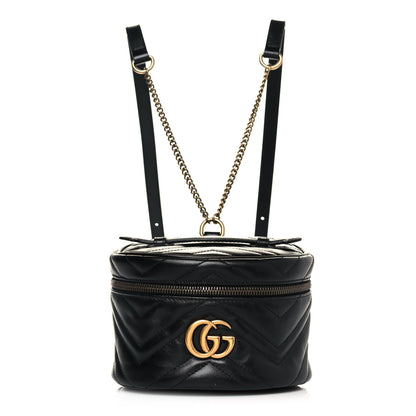 Gucci Calfskin Matelasse Mini GG Marmont Round Backpack Black 1 of 9