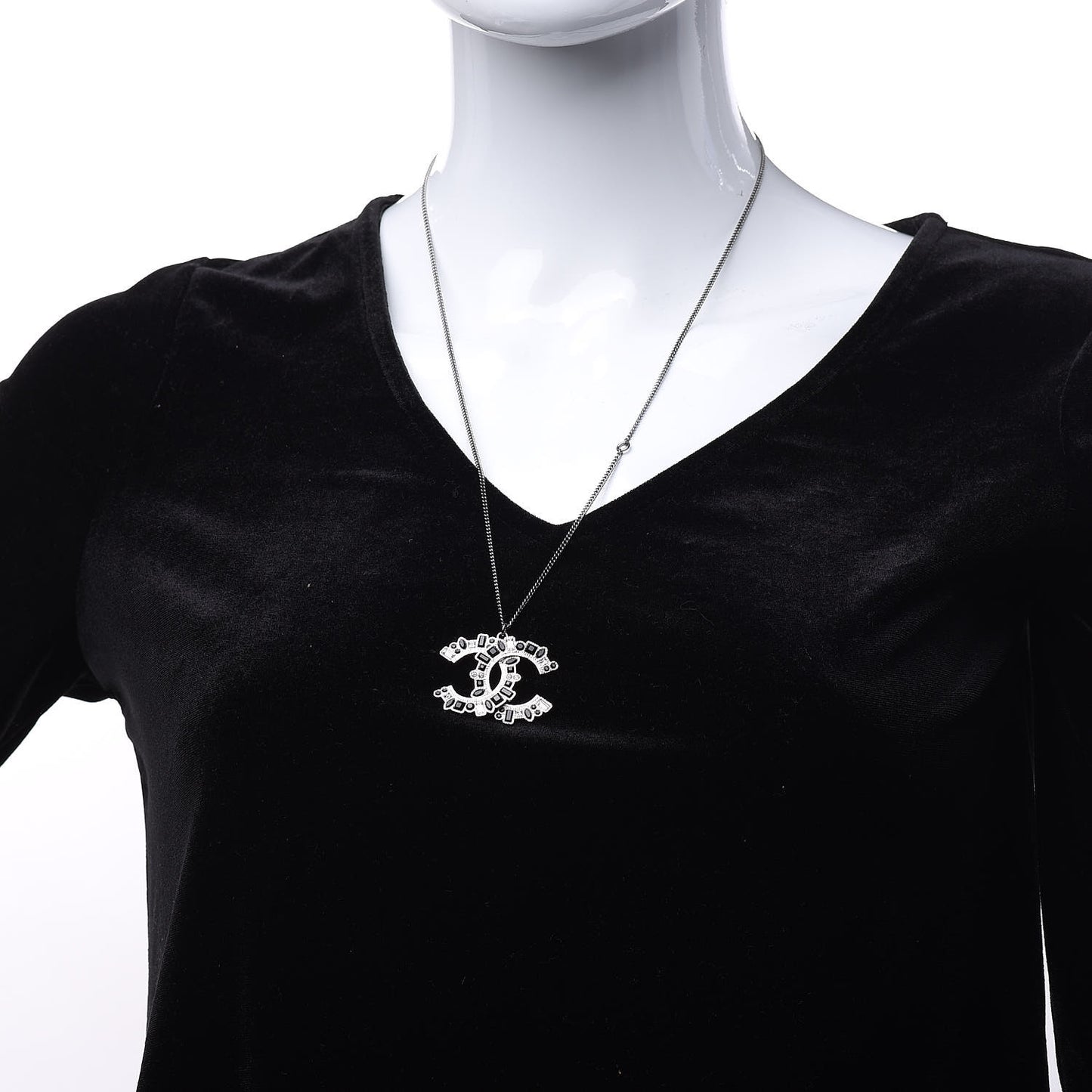 Baguette Crystal Large CC Necklace Silver Black