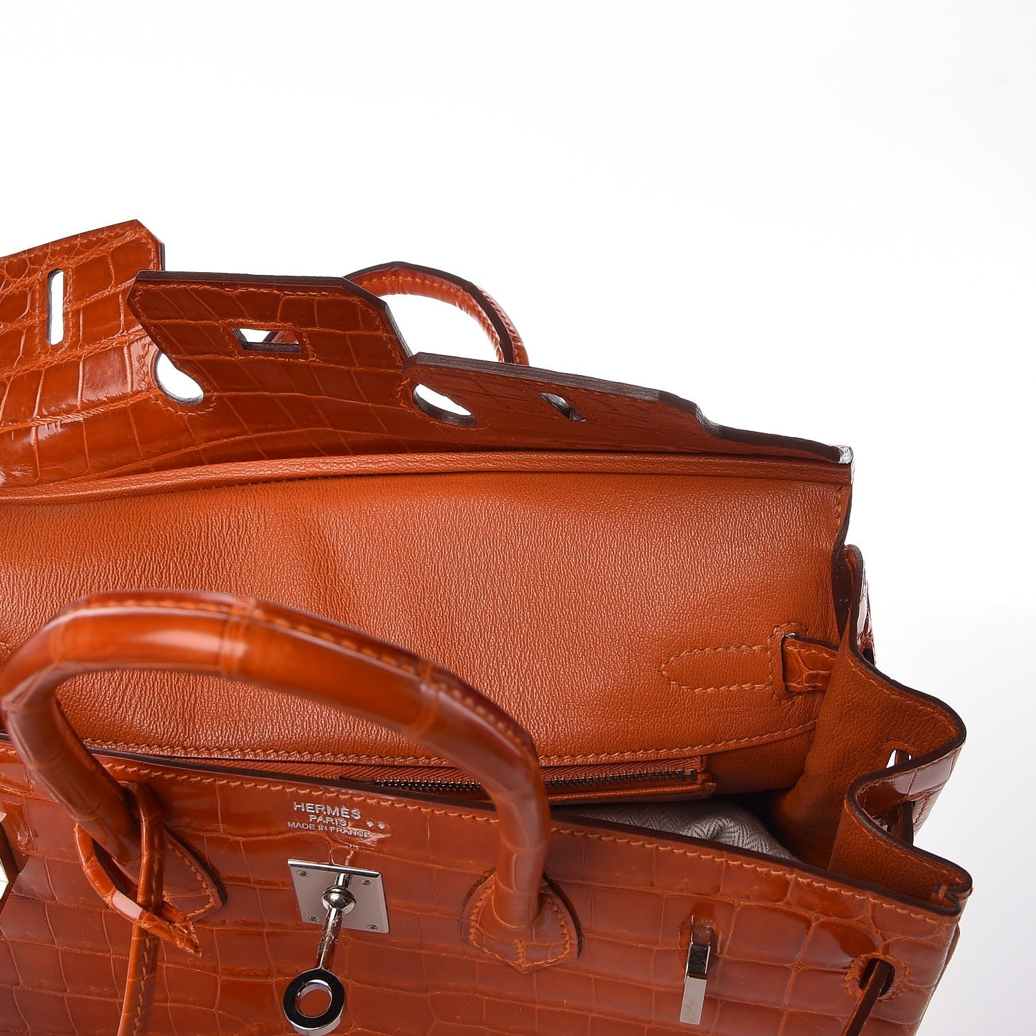 Hermes Shiny Niloticus Crocodile Birkin 25 Orange 28 of 30