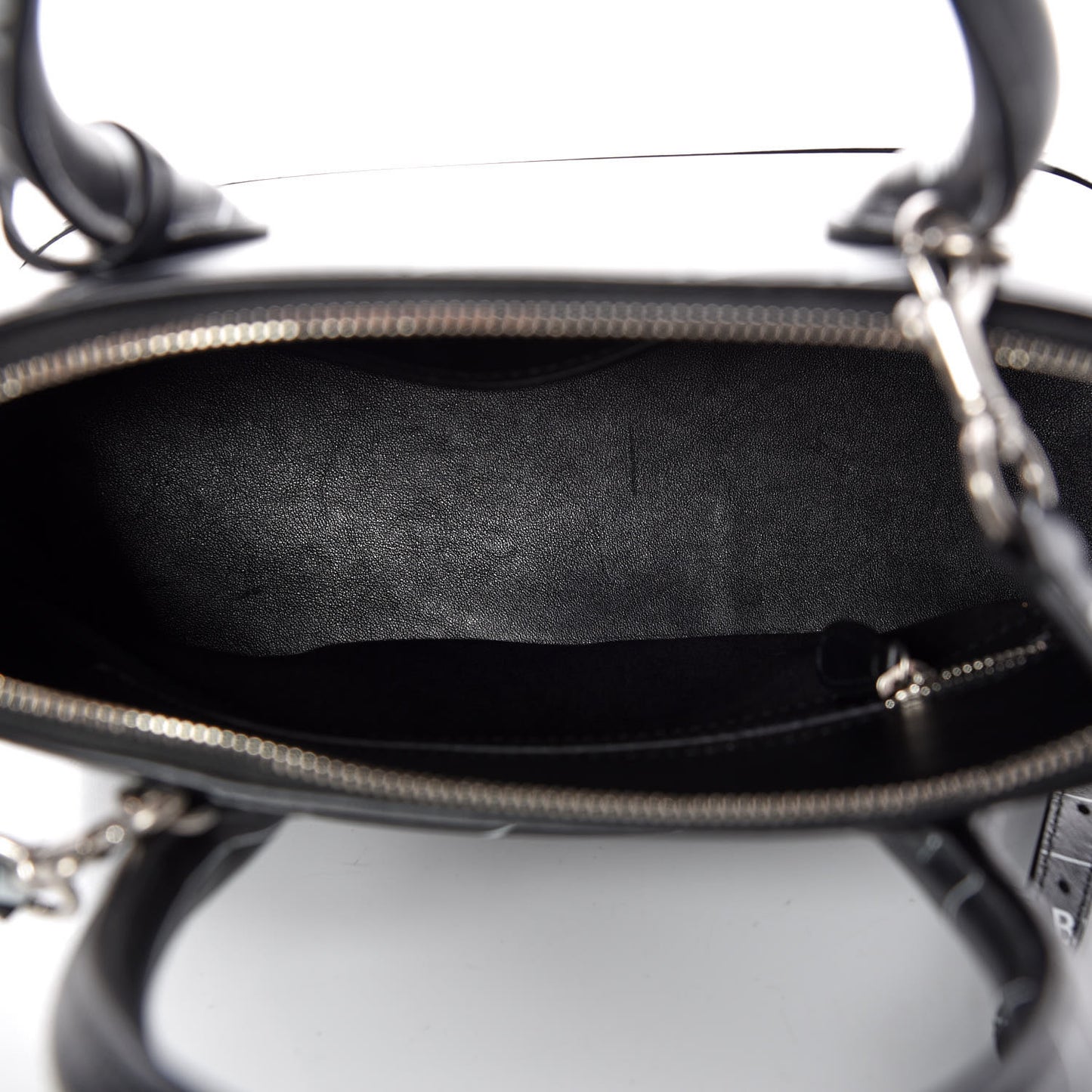 Calfskin Logo Print S Ville Top Handle Bag Black White