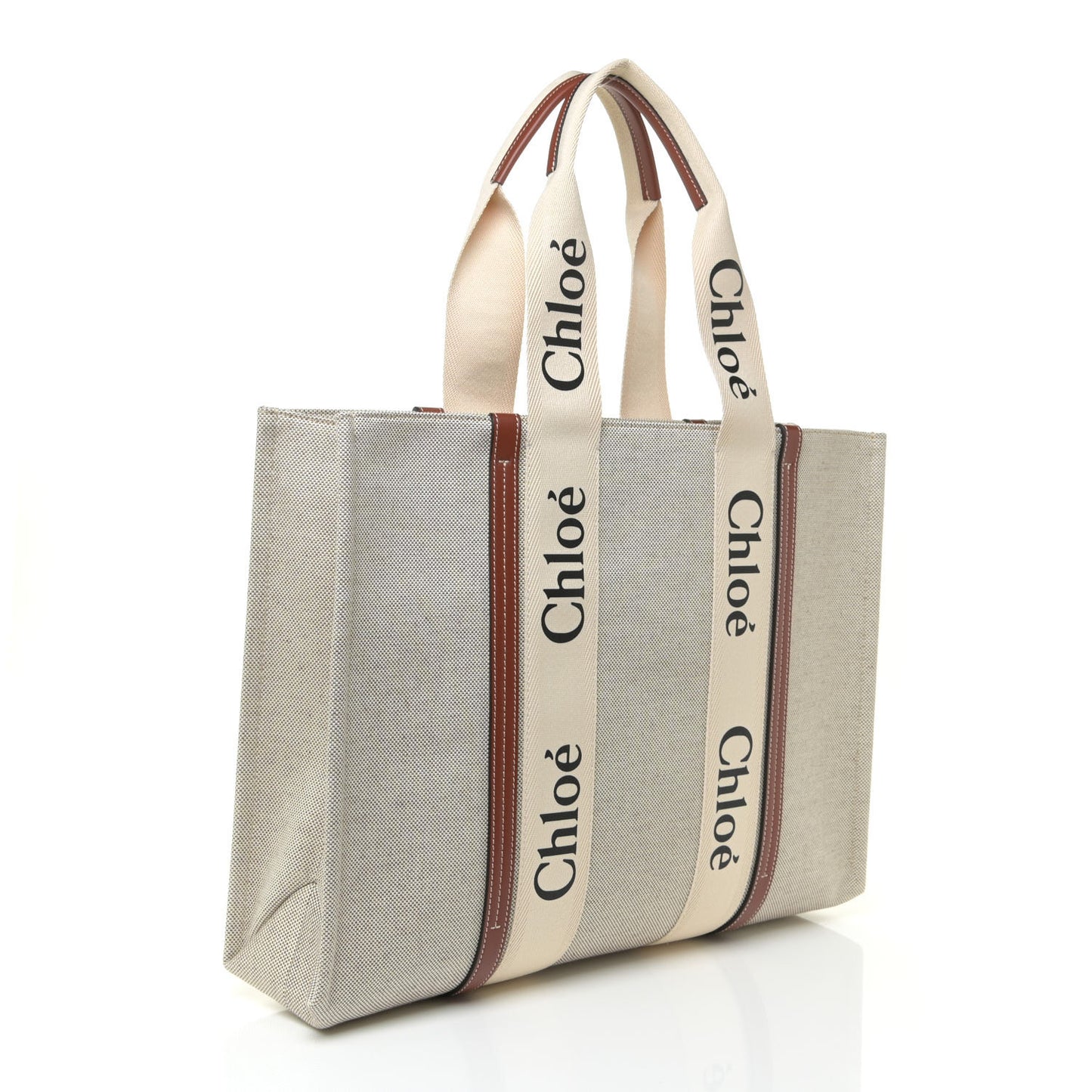Cotton Calfskin Large Woody Ribbon Tote White Brown