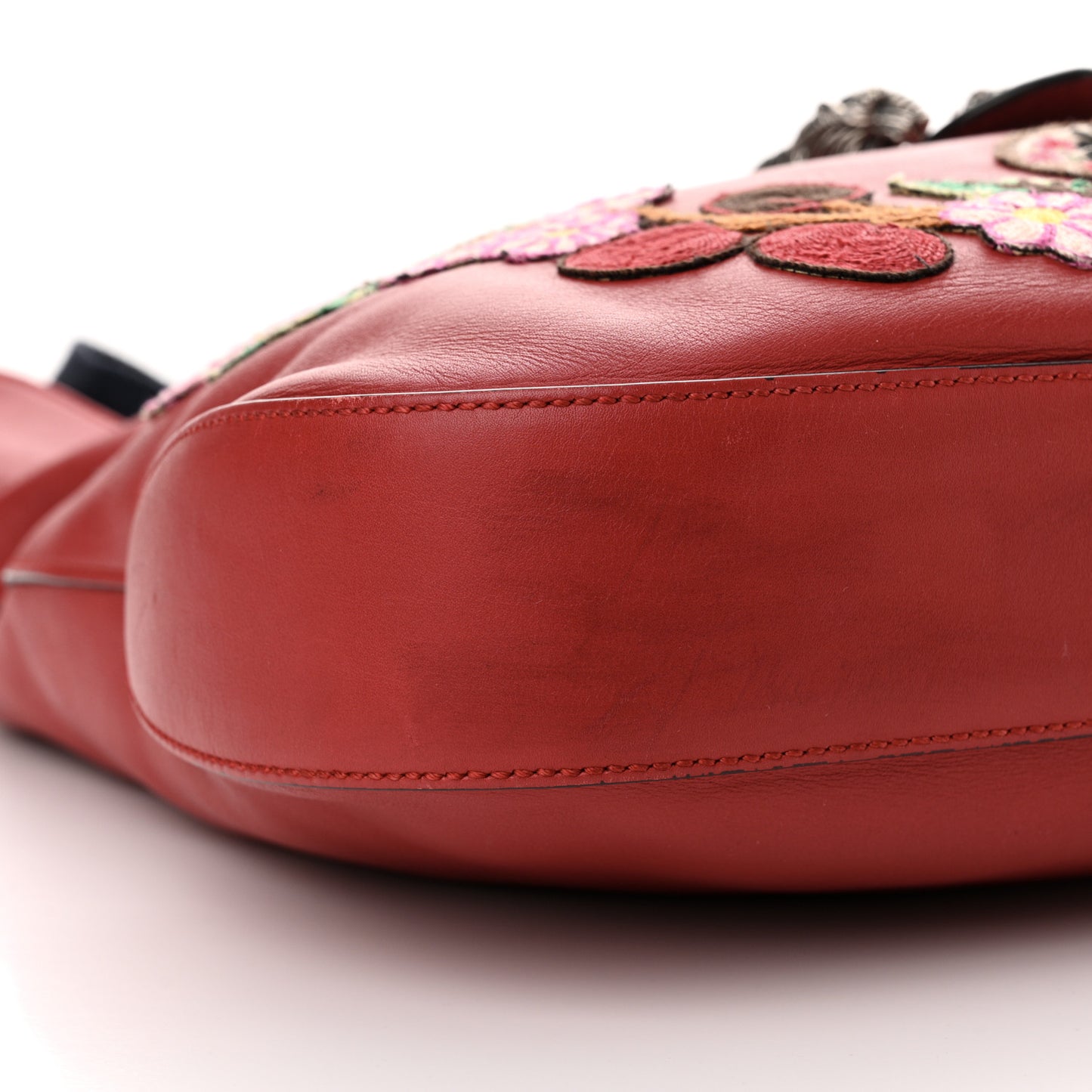 Calfskin Web Embroidered Medium Dionysus Hobo Hibiscus Red
