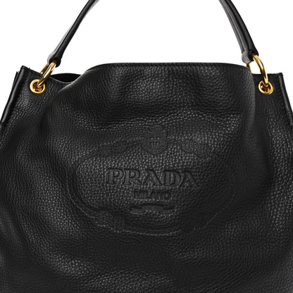 Prada Vitello Daino Logo Hobo Black 8 of 10