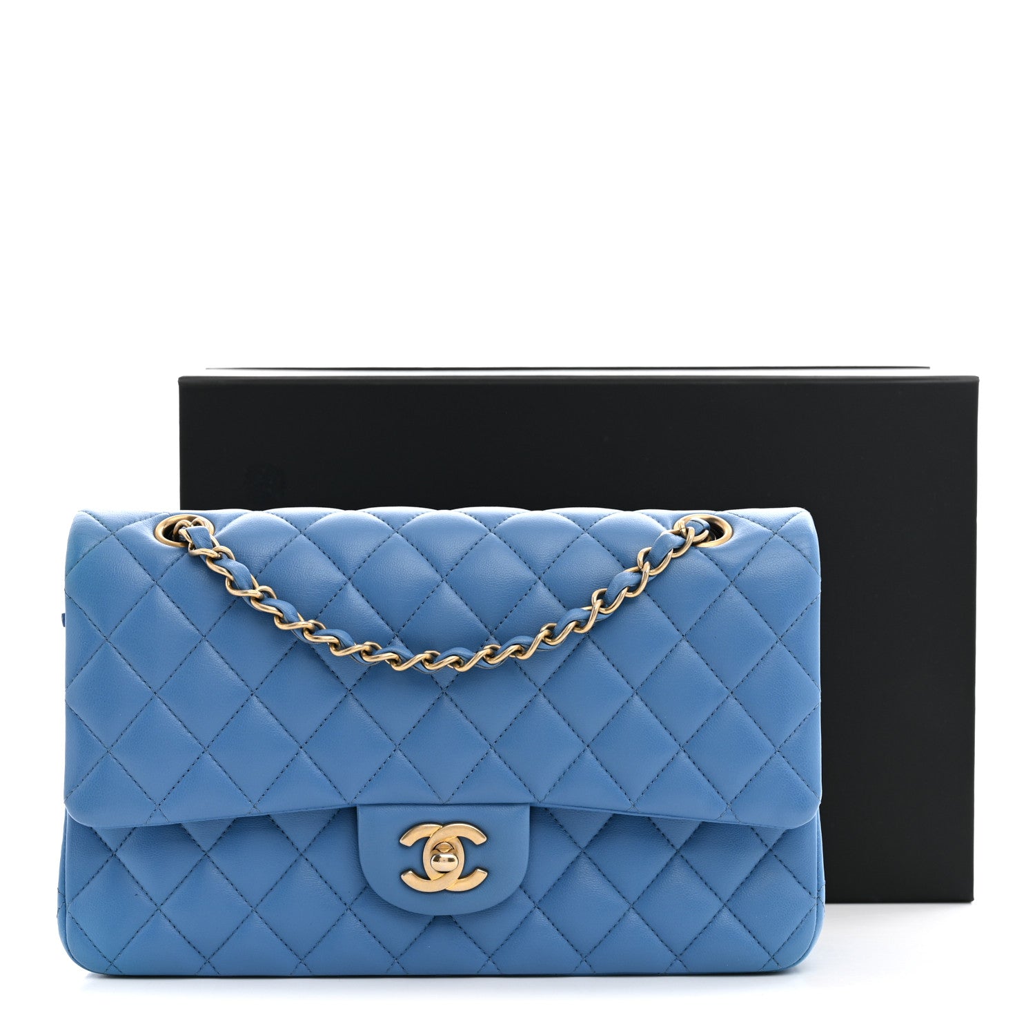 Chanel Lambskin Quilted Medium Double Flap Blue 10 of 10