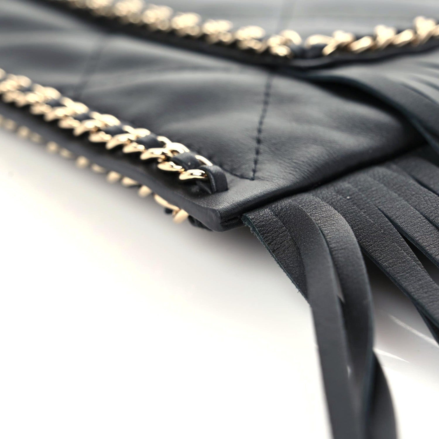 Chanel Calfskin Quilted Fringe Small Shopping Bag Black 5 of 9