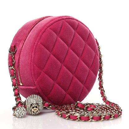 Chanel Velvet Round Quilted Pearl Crush Clutch With Chain Pink 3 of 11