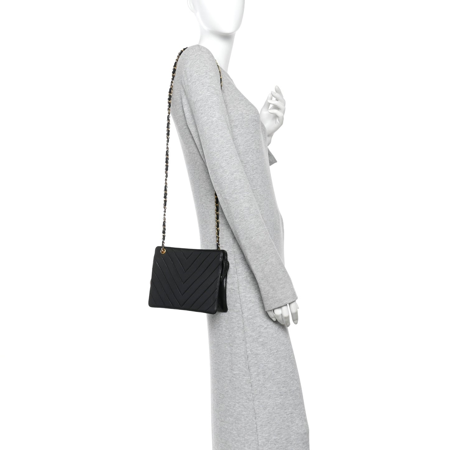 Lambskin Chevron Small Shoulder Bag Black