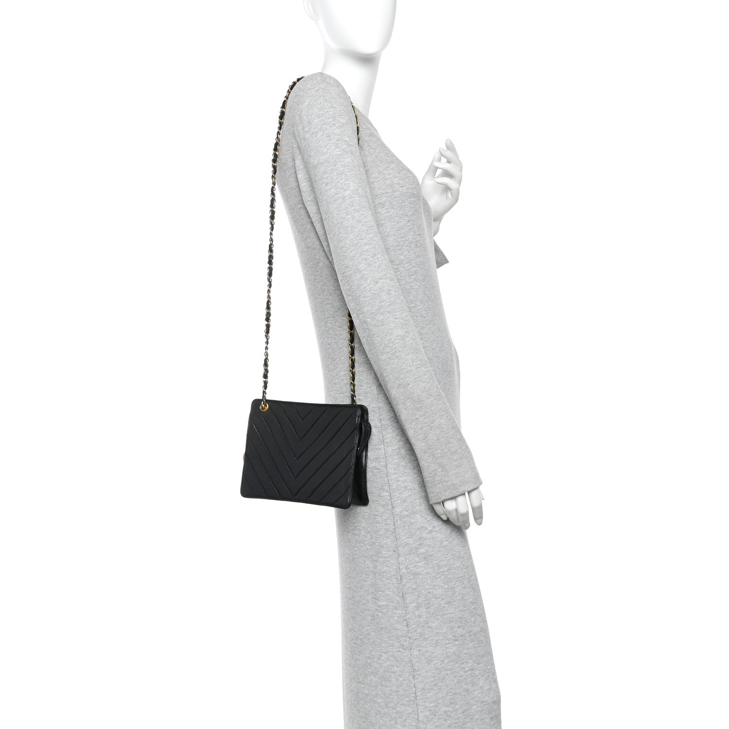 Chanel Lambskin Chevron Small Shoulder Bag Black 2 of 11