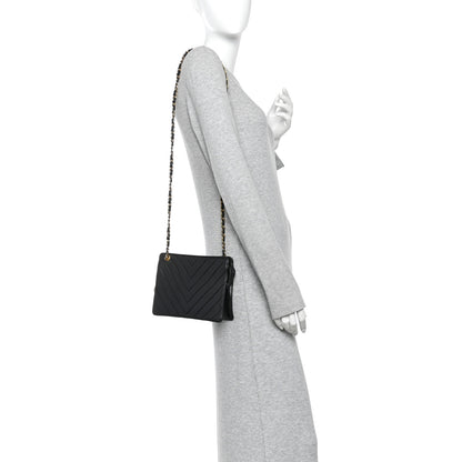Chanel Lambskin Chevron Small Shoulder Bag Black 2 of 11