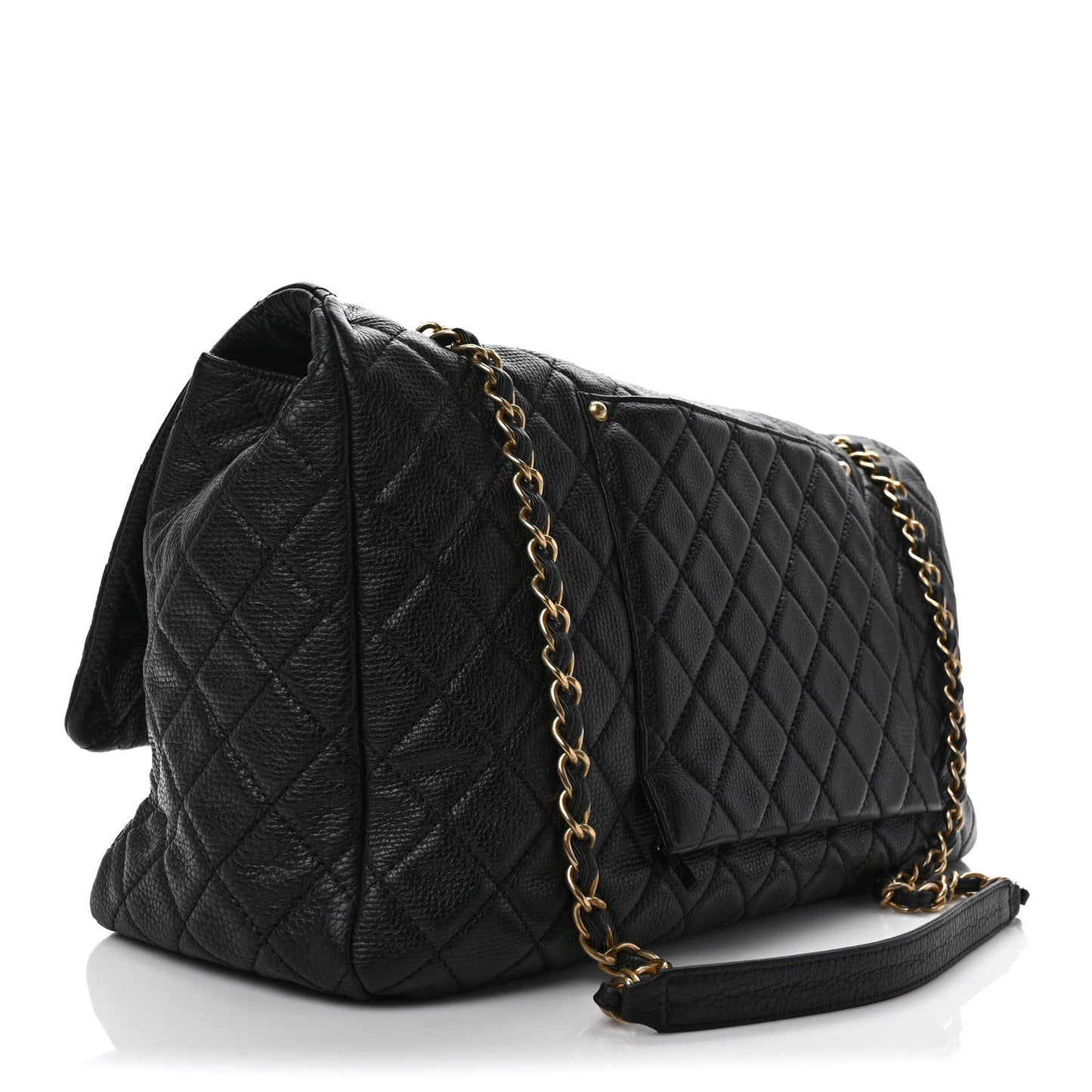 Calfskin Quilted XXL Travel Flap Bag Black