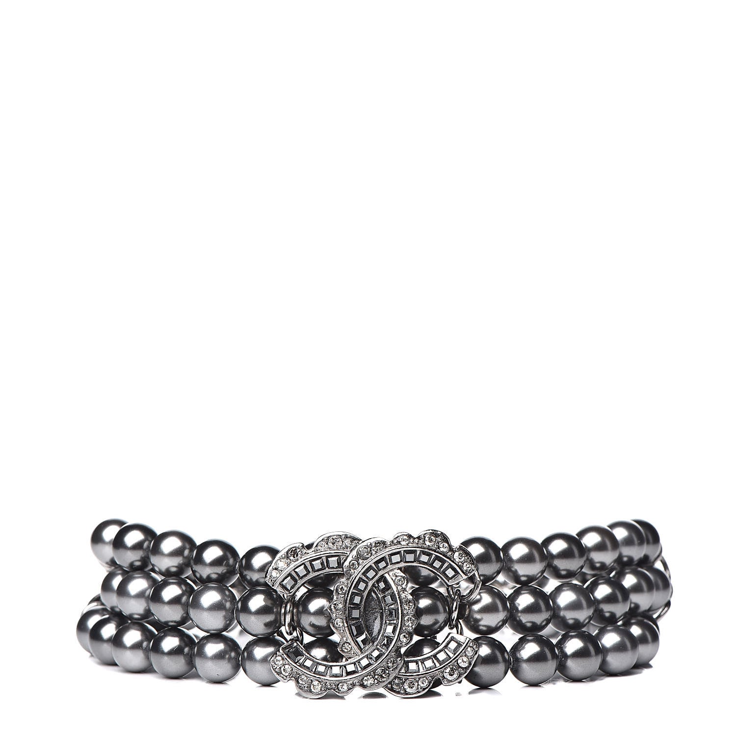 Chanel Crystal Pearl Bead CC Multistrand Bracelet Pearly Grey 1 of 5