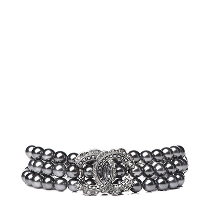 Chanel Crystal Pearl Bead CC Multistrand Bracelet Pearly Grey 1 of 5