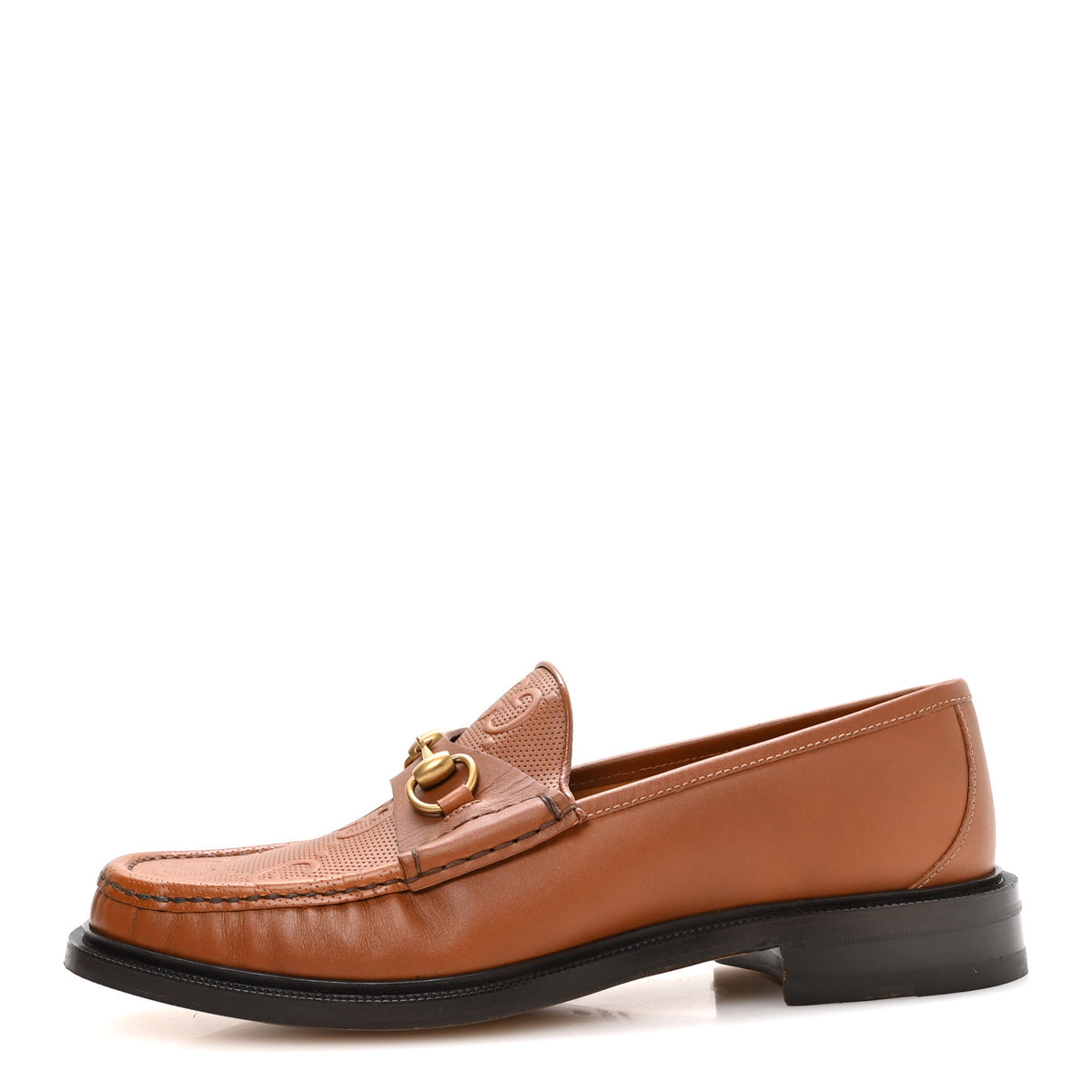 Gucci Harness Calfskin GG Tennis Embossed Mens Horsebit Loafers 9 Dark Brown 1 of 9