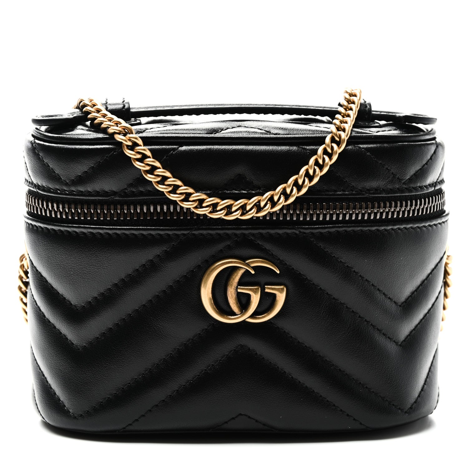 Gucci Calfskin Matelasse Chevron Mini GG Marmont Top Handle Bag Black 1 of 11