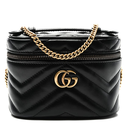 Gucci Calfskin Matelasse Chevron Mini GG Marmont Top Handle Bag Black 1 of 11