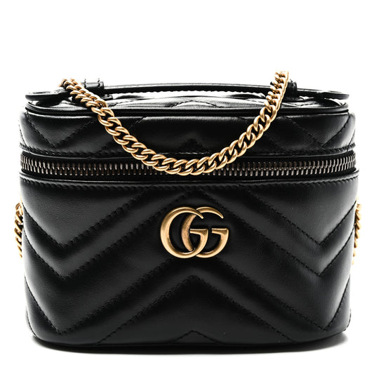 Calfskin Matelasse Chevron Mini GG Marmont Top Handle Bag Black
