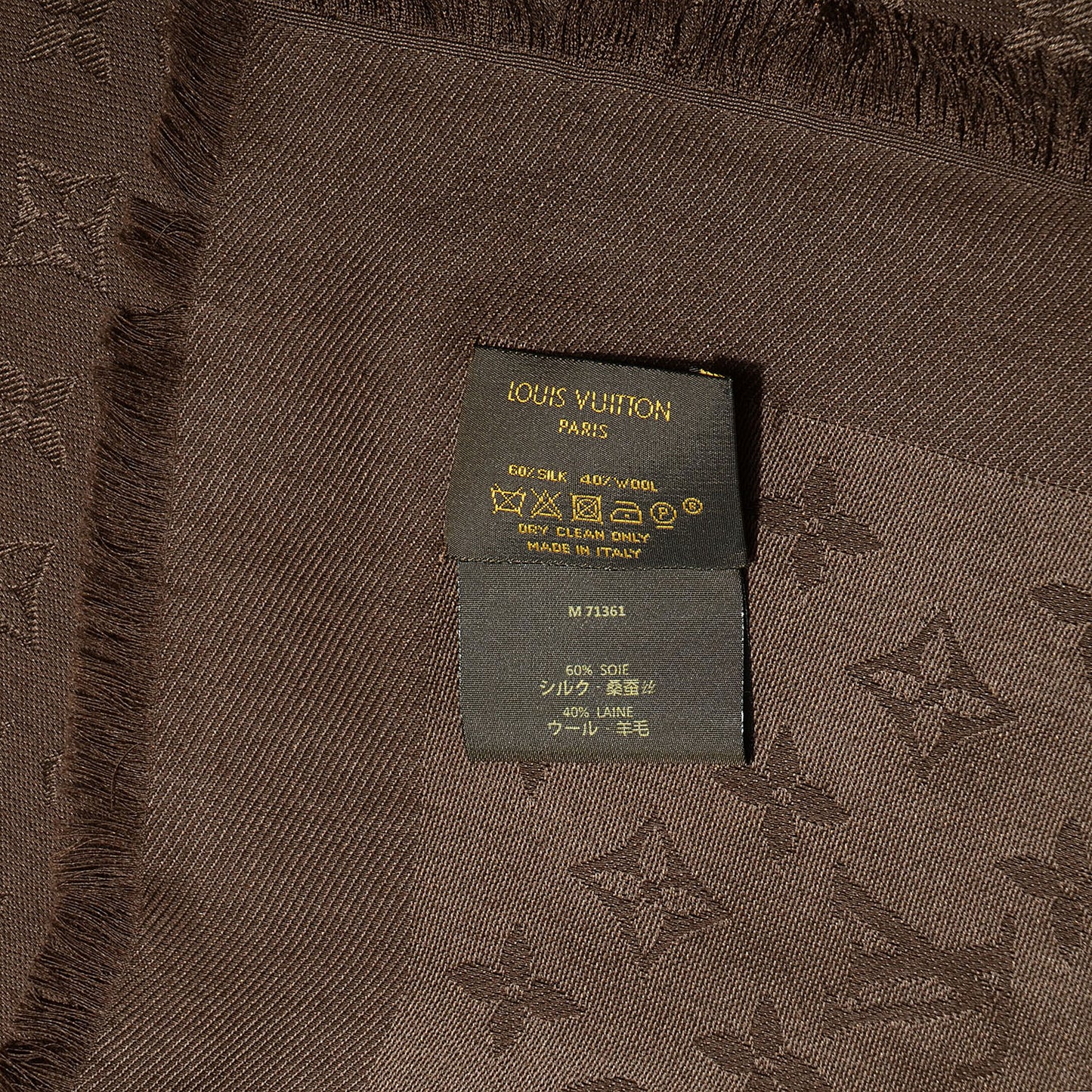 Wool Silk Monogram Shawl Chocolate