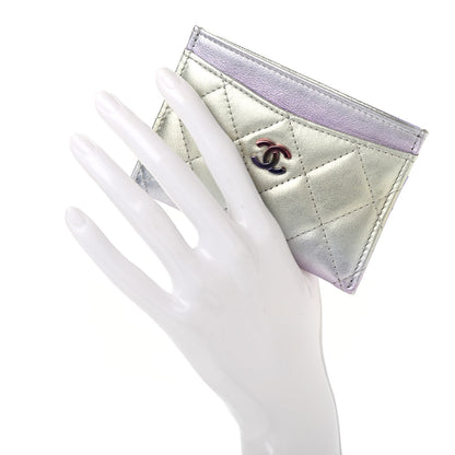 Chanel Gradient Metallic Calfskin Quilted Card Holder Silver Blue Yellow Purple 2 of 8