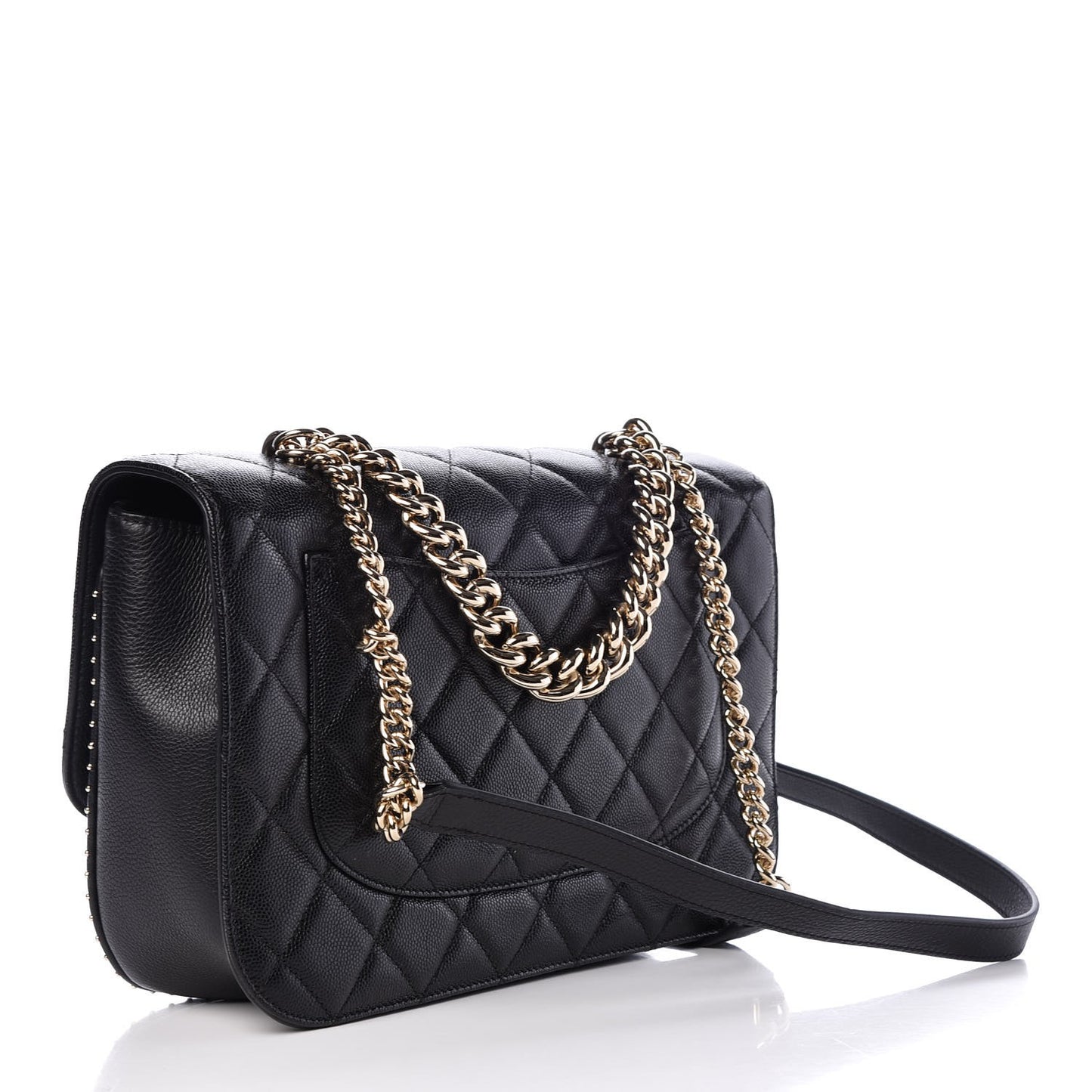 Caviar Quilted Large Studded Flap Black