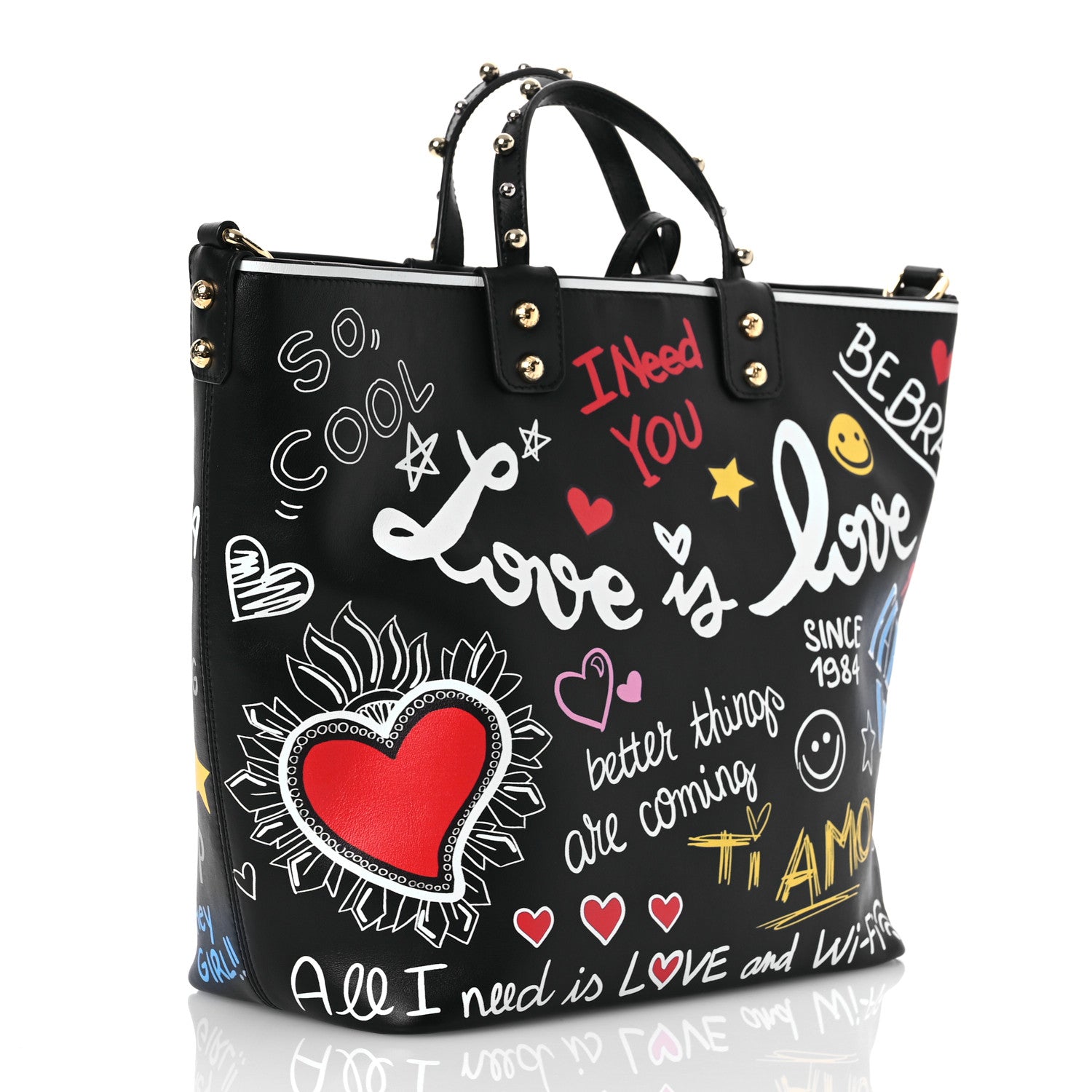 Dolce & Gabbana DOLCE GABBANA Calfskin Graffiti Printed Beatrice Tote  Black 2 of 10