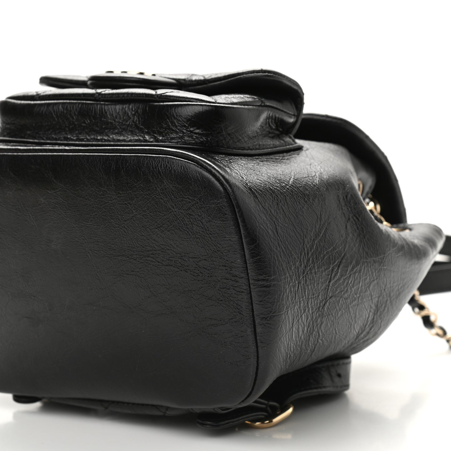 Glazed Aged Calfskin Quilted Small Duma Drawstring Backpack Black