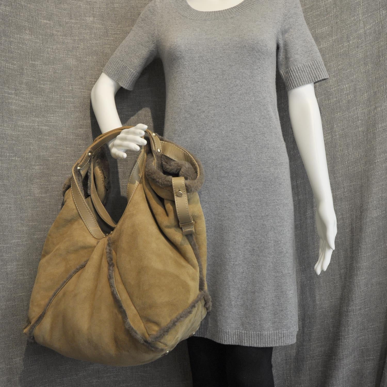 Jimmy Choo Suede Shearling Sylvia Bag Camel 2 of 9