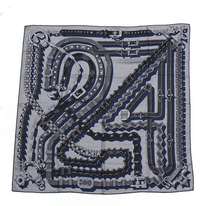 Hermes Cashmere Silk Brides Et Chaines Scarf 100 Gris Clair Gris Fonce Bleu Marine 1 of 6