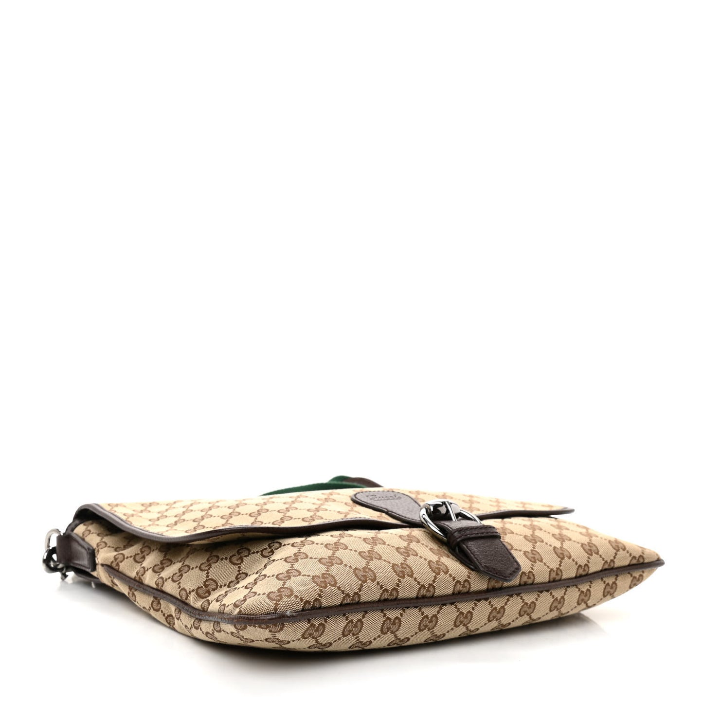 Monogram Web Single Buckle Flap Messenger Bag Beige Dark Brown