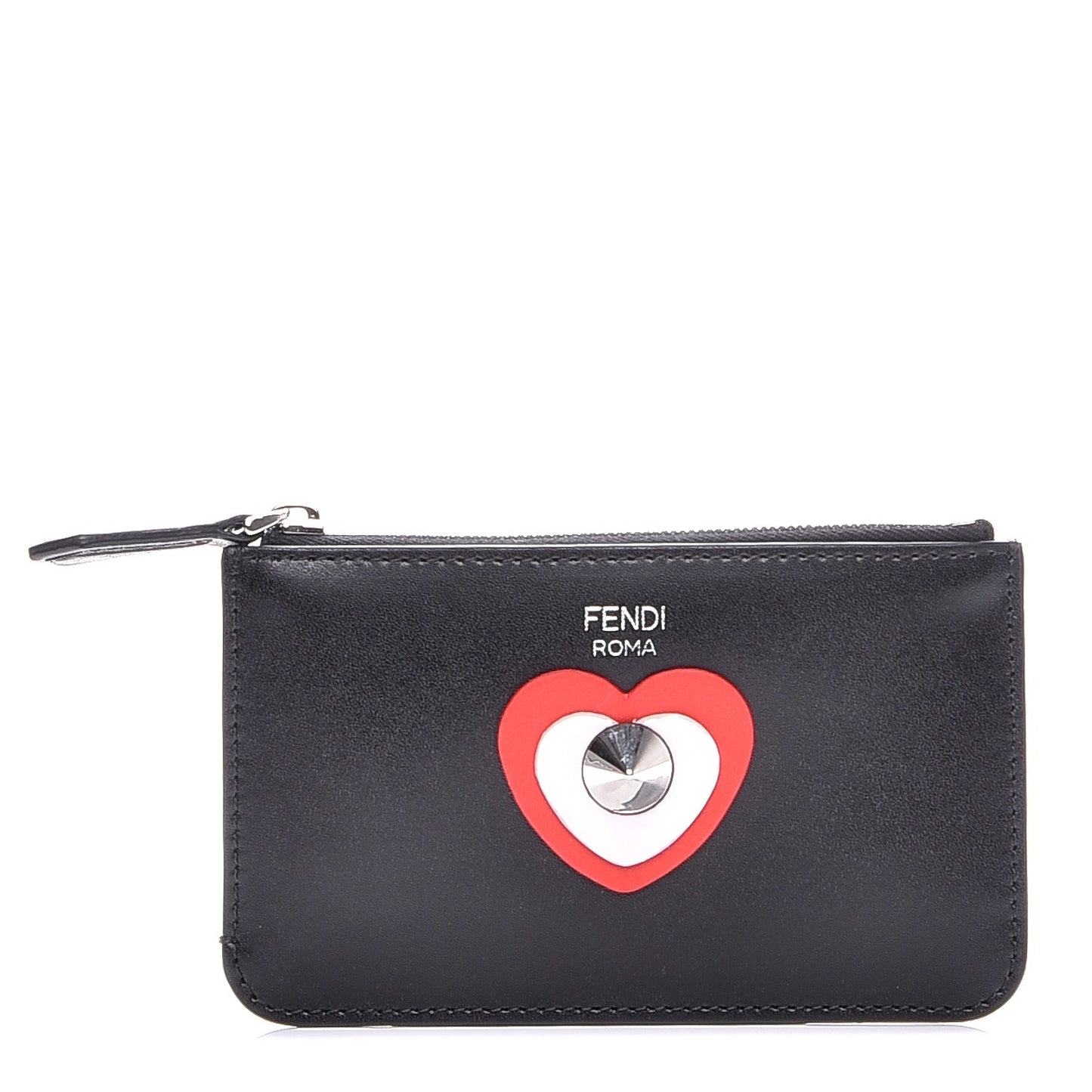 Vitello Applique Heart Coin Pouch Key Case Black