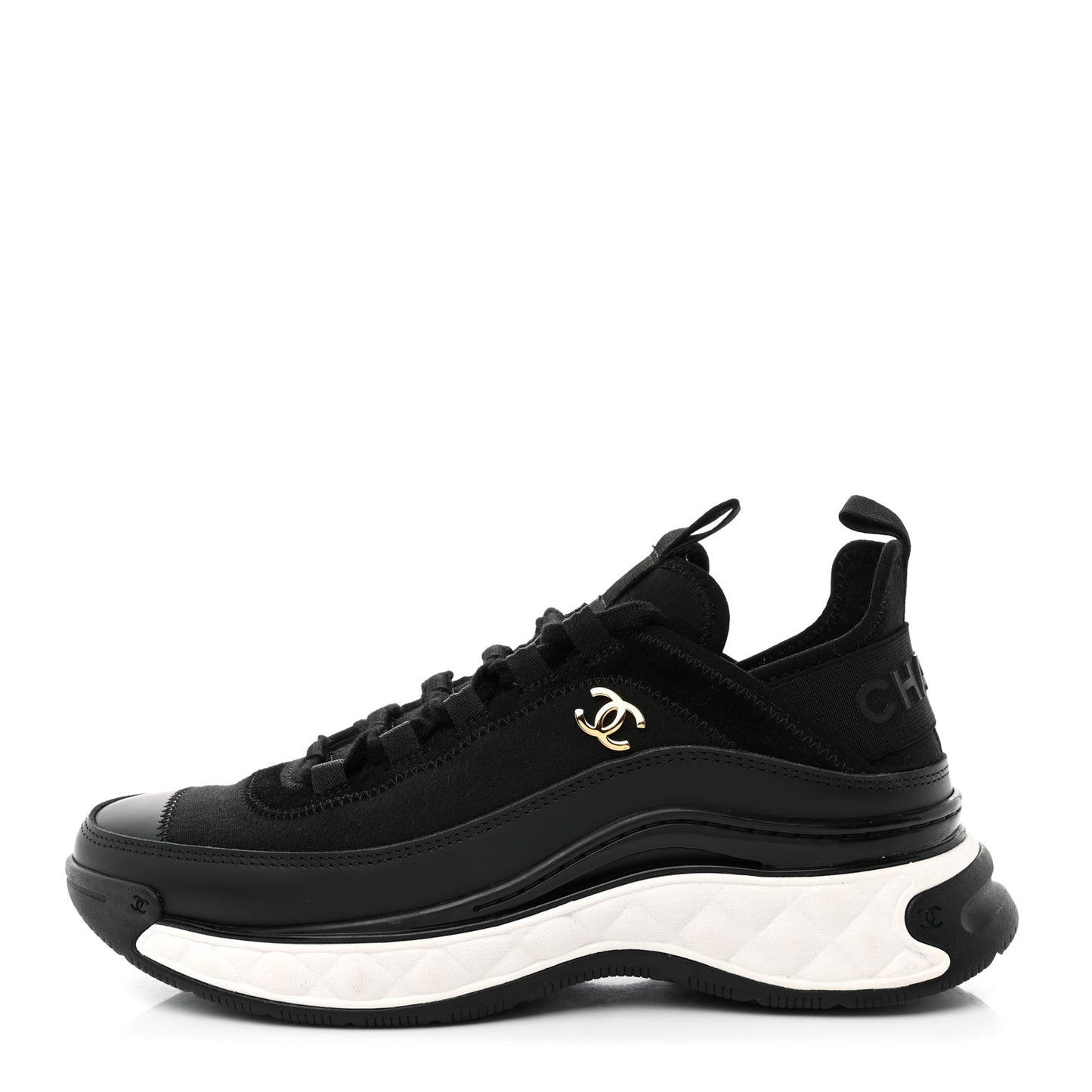 Velvet Calfskin Mixed Fibers CC Sneakers 36.5 Black