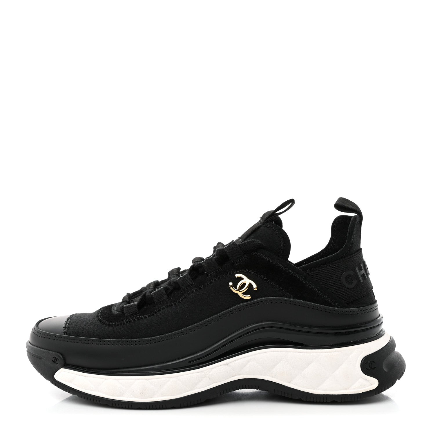 Chanel Velvet Calfskin Mixed Fibers CC Sneakers 36.5 Black 1 of 14