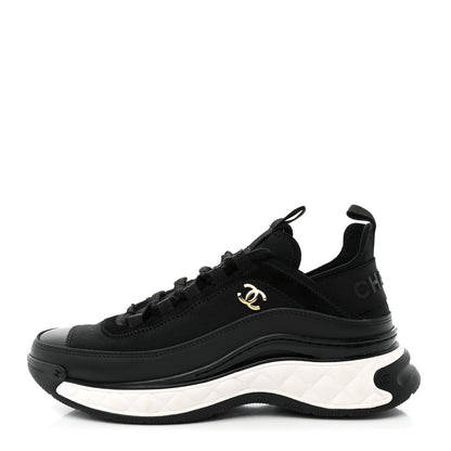 Chanel Velvet Calfskin Mixed Fibers CC Sneakers 36.5 Black 1 of 14