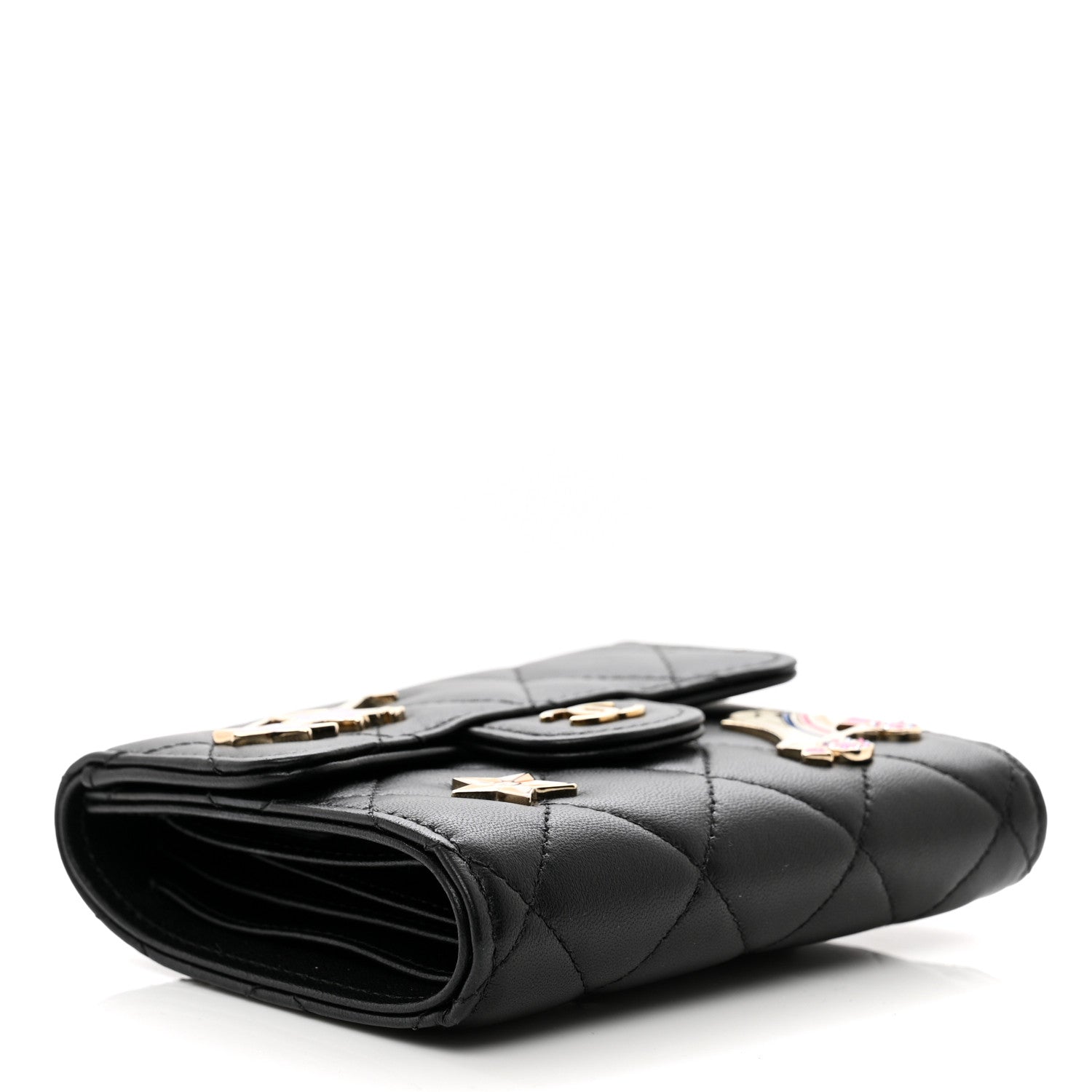 Chanel Lambskin Enamel Quilted Roller Skate Compact Flap Wallet Black 4 of 8