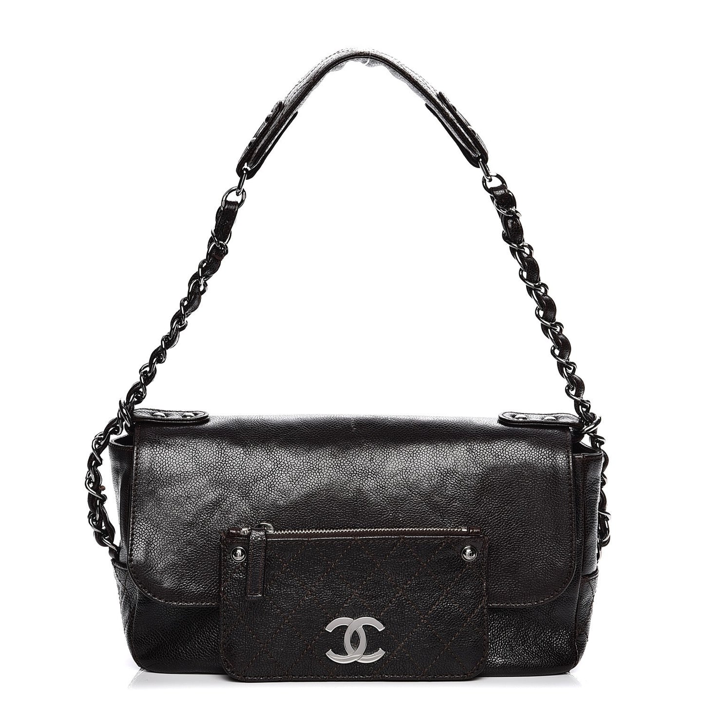 Glazed Caviar Small Pocket In The City Shoulder Bag Brown