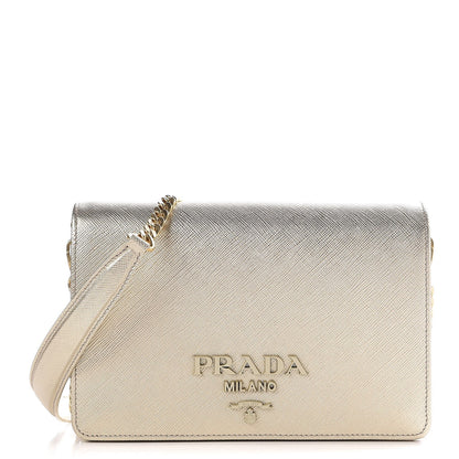 Prada Metallic Saffiano Lux Chain Wallet Pirite 1 of 7