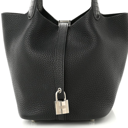 Hermes Taurillon Clemence Matte Alligator Picotin Lock Touch 18 PM Black 8 of 11