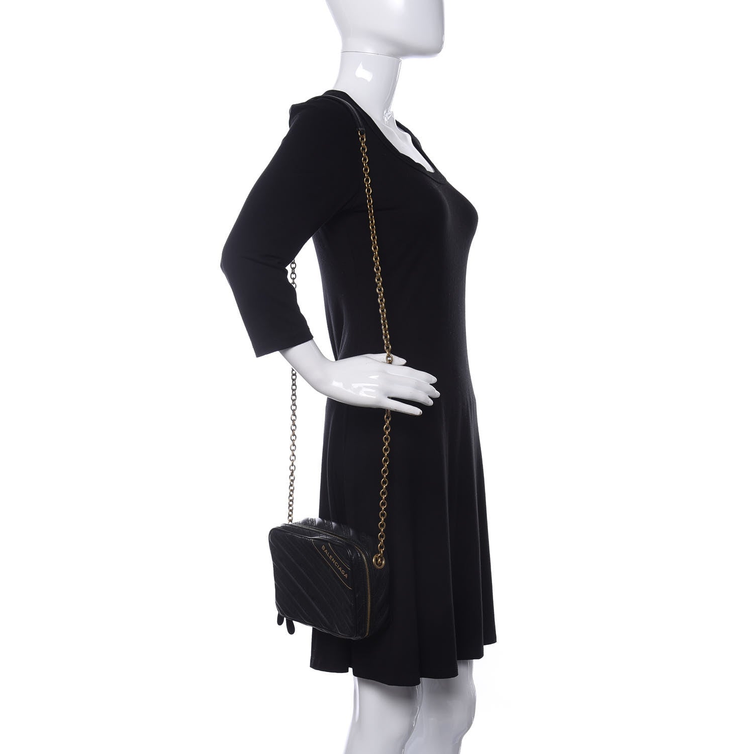 Balenciaga Calfskin Logo Matelasse Chain Strap Blanket Reporter XS Black 2 of 12
