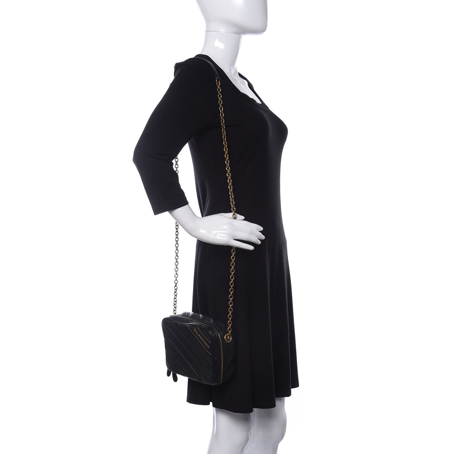 Calfskin Logo Matelasse Chain Strap Blanket Reporter XS Black