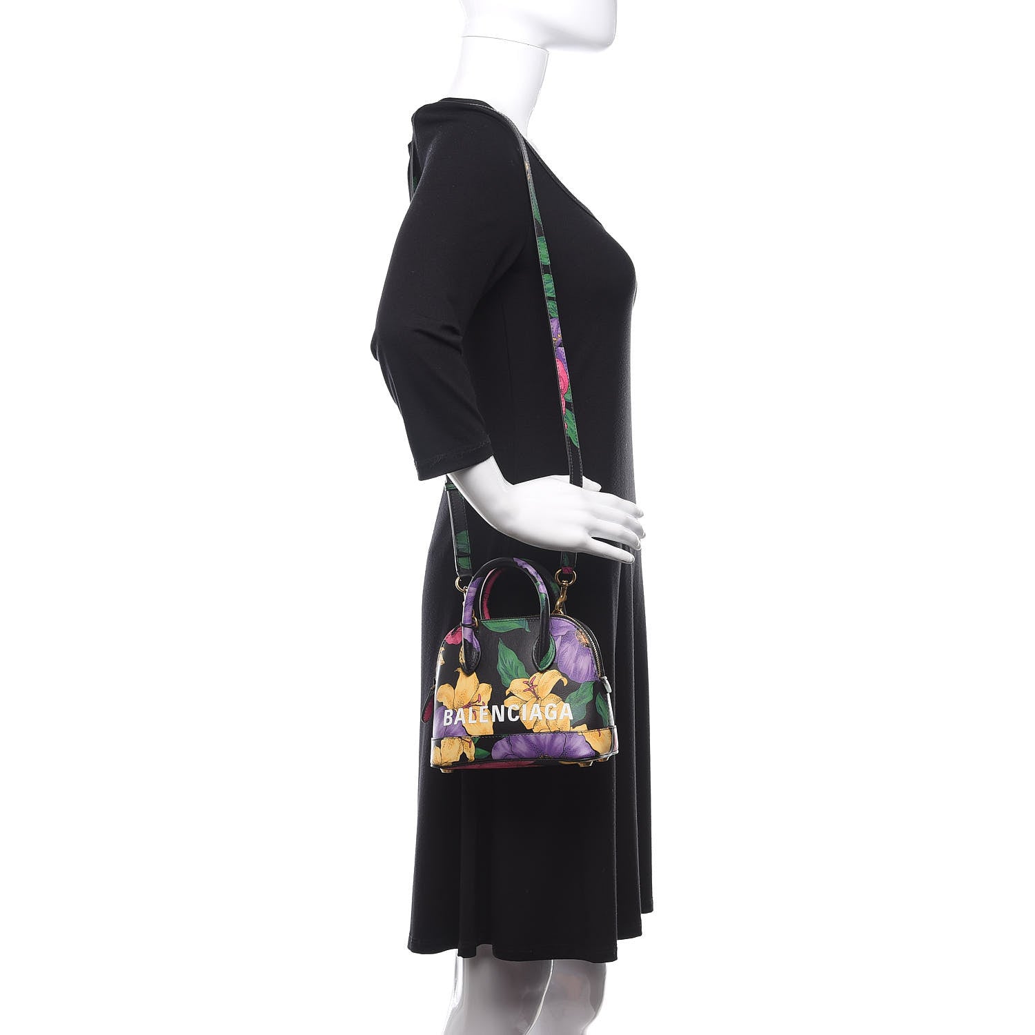 Balenciaga Smooth Calfskin Lush Floral Print XXS Ville Top Handle Bag Black Multicolor 2 of 9