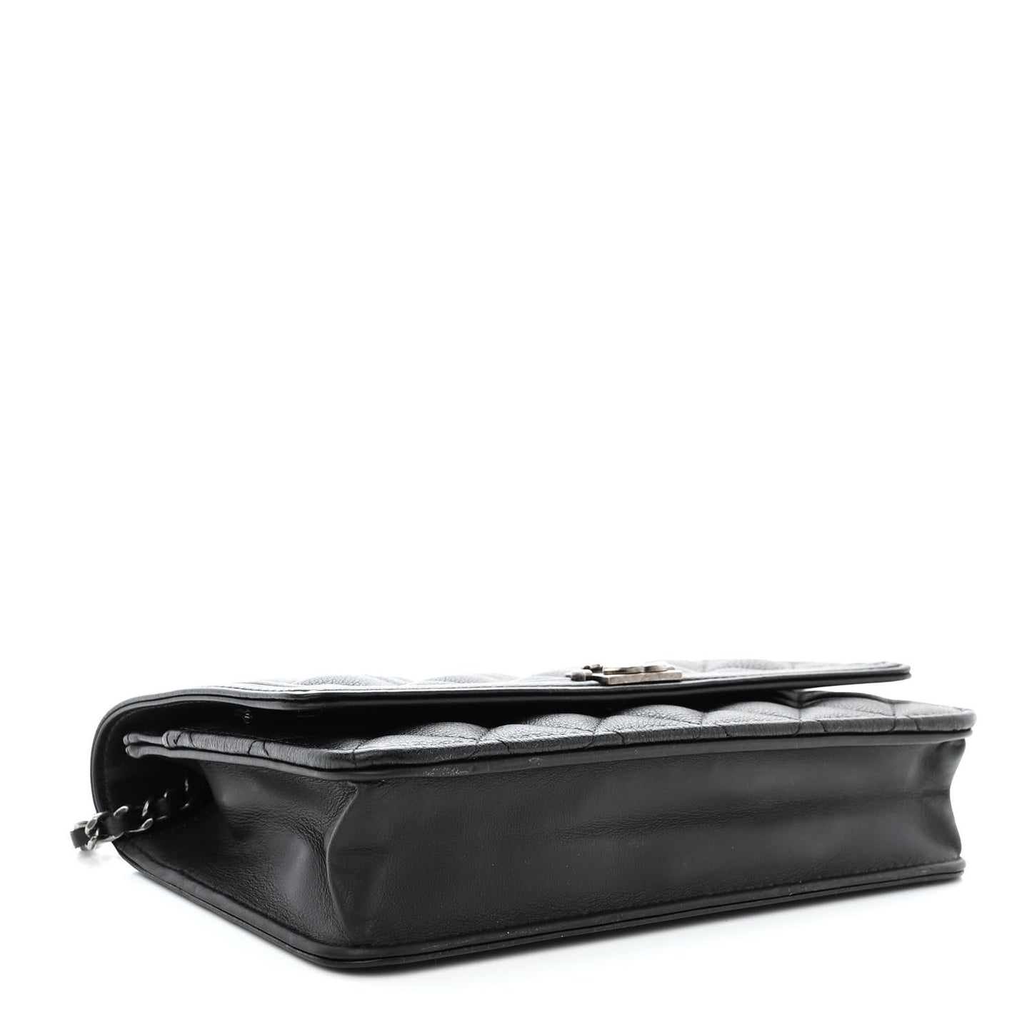 Grained Calfskin Quilted Boy Wallet On Chain WOC Black