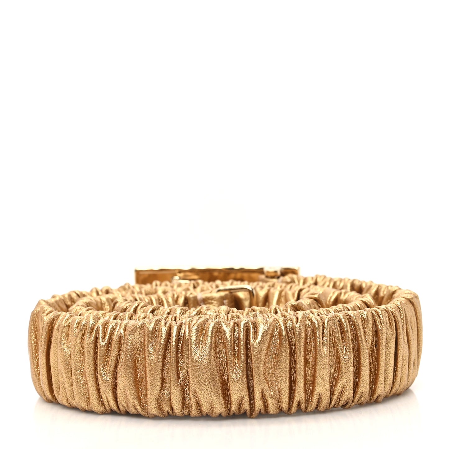 Metallic Lambskin Ruched Logo Belt 85 34 Gold