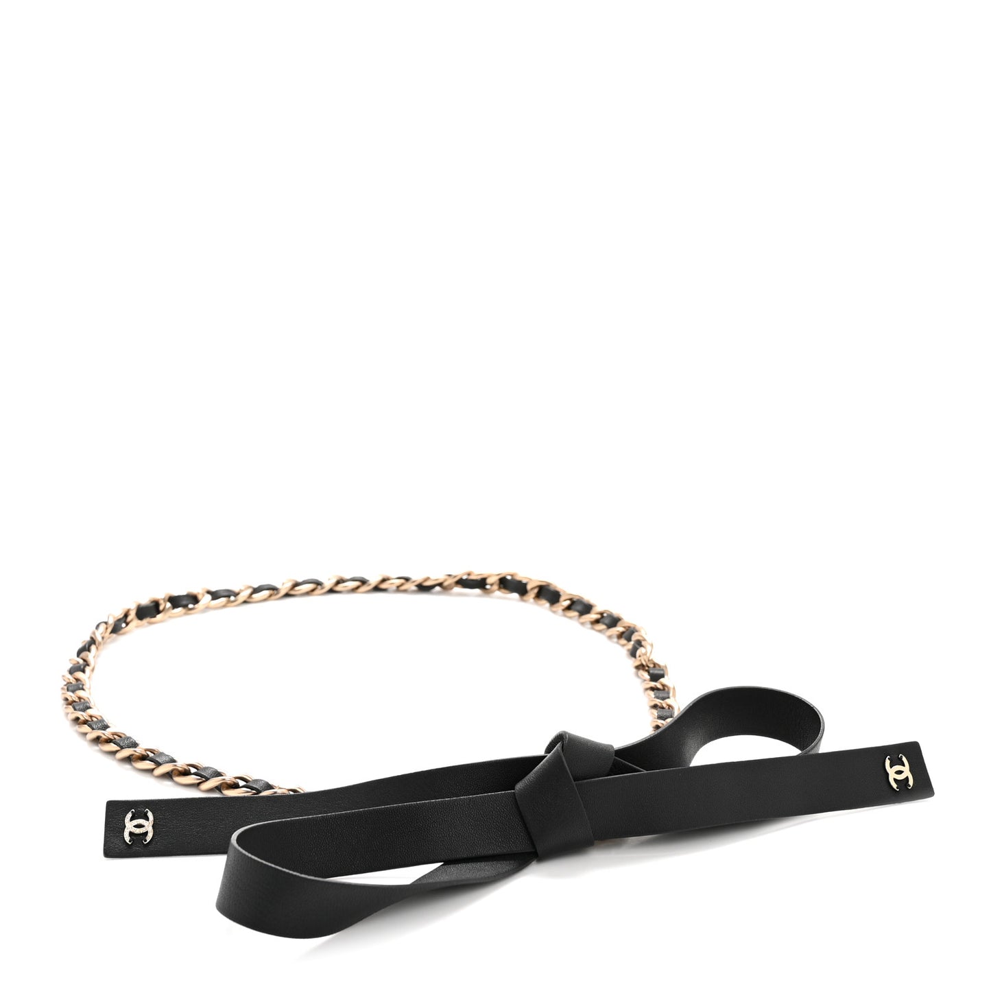 Lambskin Chain CC Bow Belt L Black