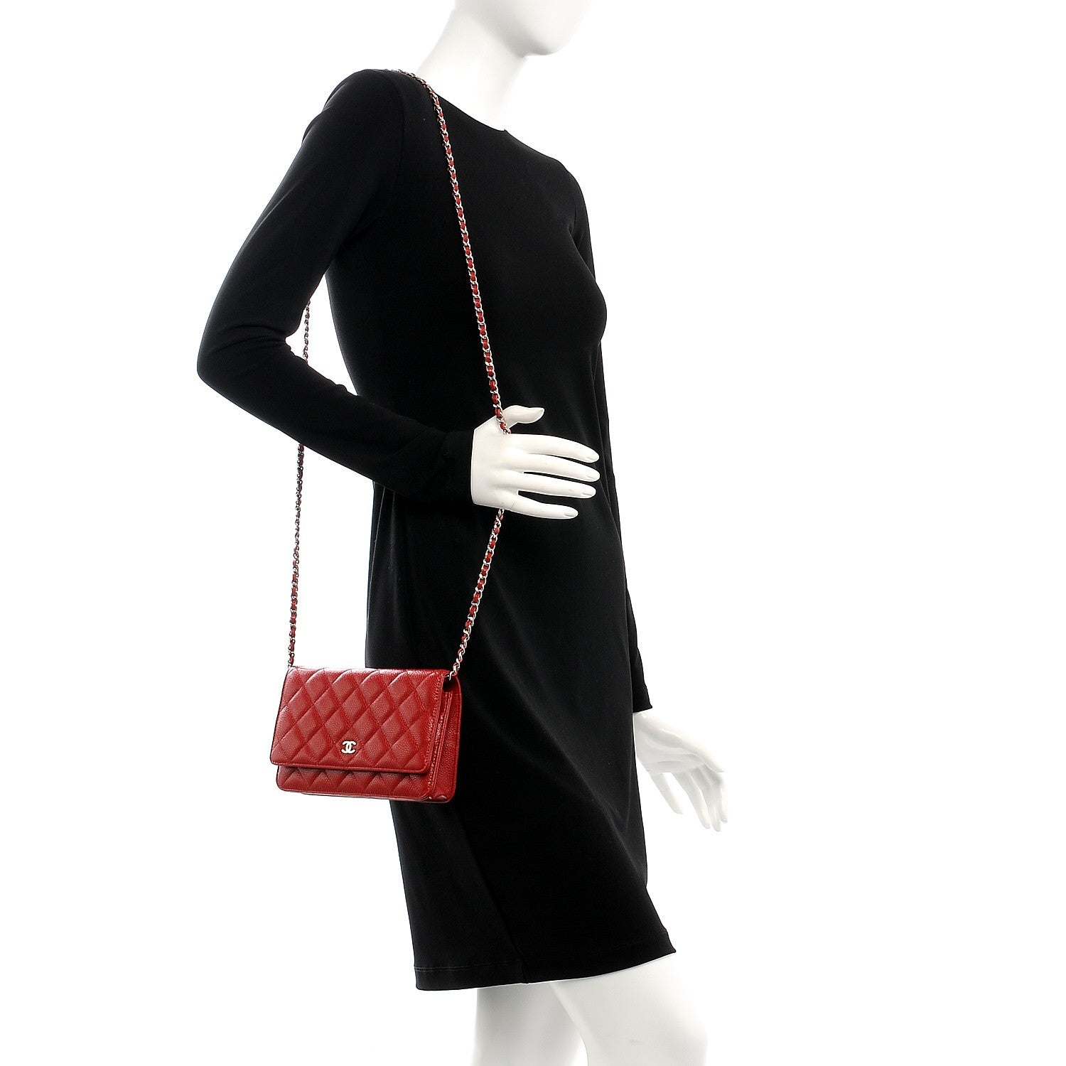 Chanel Caviar Quilted Wallet On Chain WOC Red 2 of 9