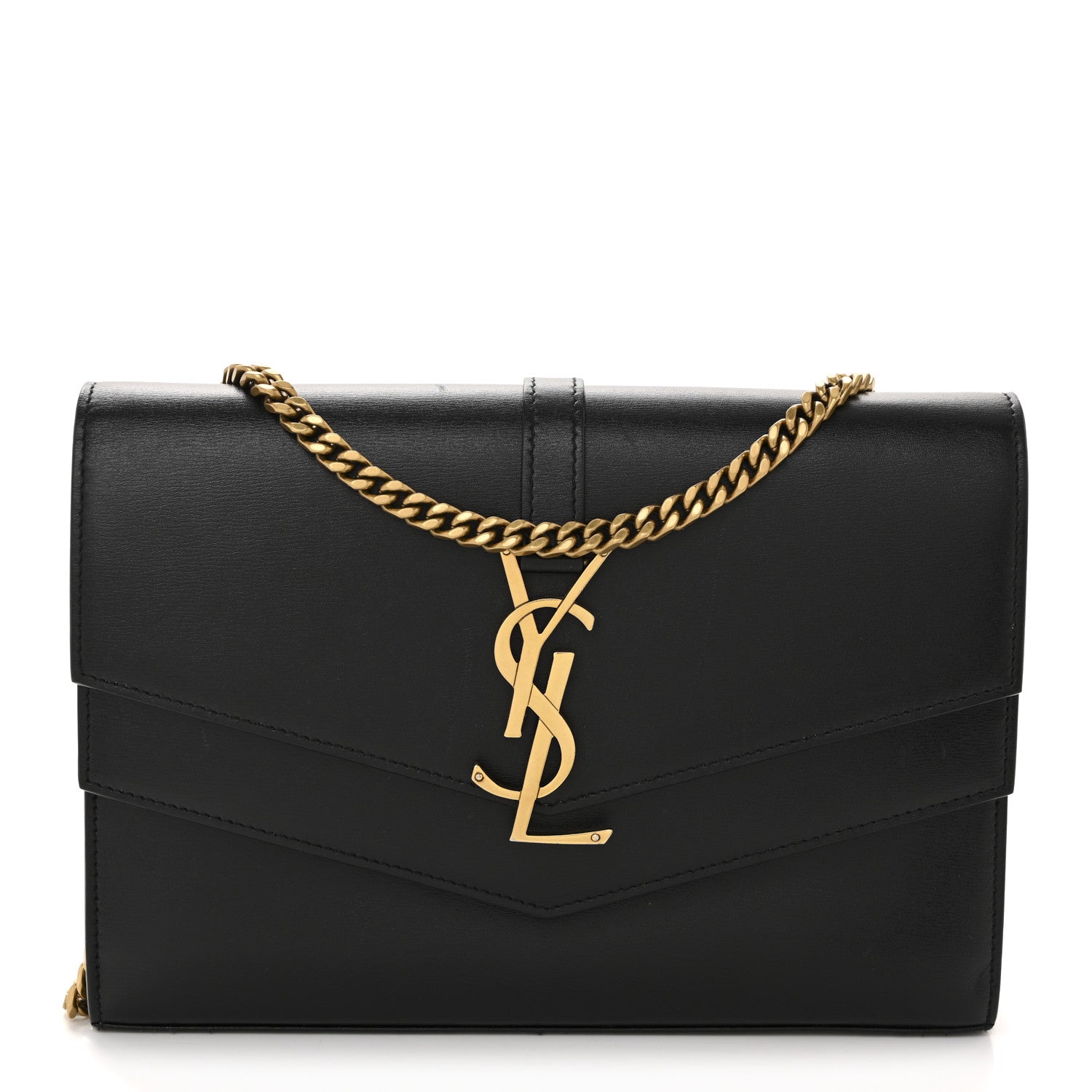 Saint Laurent Smooth Calfskin Monogram Sulpice Chain Wallet Black 1 of 11