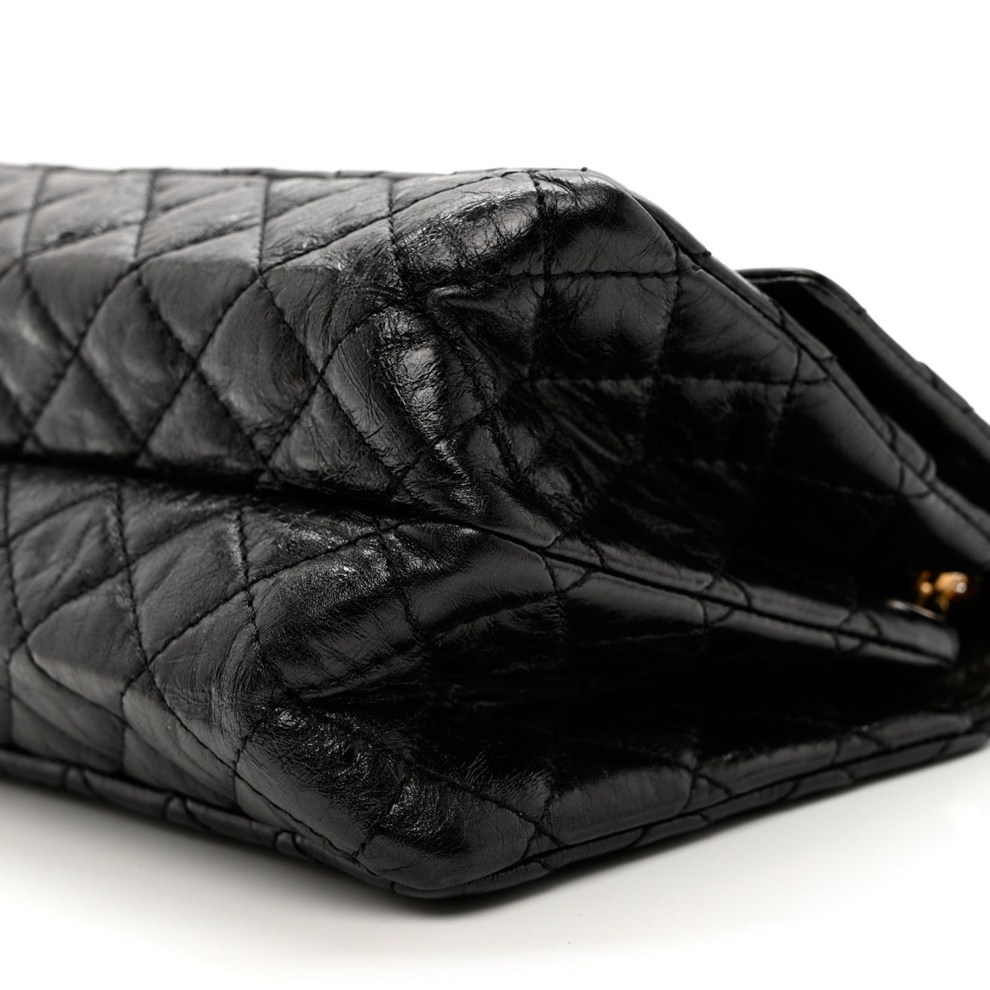 Glazed Aged Calfskin Quilted Accordion Reissue 2.55 Flap Black